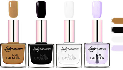 

Lady Fashion Extra Shine Extra Long Stay Chip Resistant Nail Polish Mettalic Brown,Black,White,Top Coat(Pack of 4)