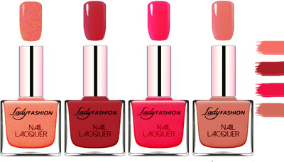 

Lady Fashion Extra Shine Extra Long Stay Chip Resistant Nail Polish Orange Silk,Dark Red,Sweet Red,Nude(Pack of 4)