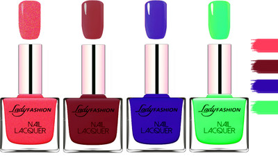 

Lady Fashion Extra Shine Extra Long Stay Chip Resistant Nail Polish Bright Pink,Violet,Blue,Light Green(Pack of 4)