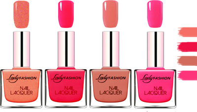 

Lady Fashion Extra Shine Extra Long Stay Chip Resistant Nail Polish Orange Silk,Sweet Red,Nude,Pink(Pack of 4)