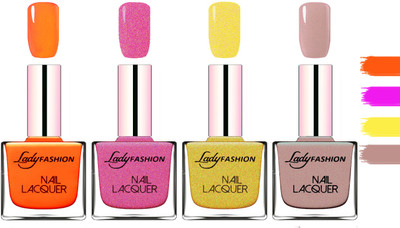 

Lady fashion Extra Shine Extra Long Stay Chip Resistant Nail Polish Juicy Orange,Abricoat Rose,Golden,Silky Purple(Pack of 4)