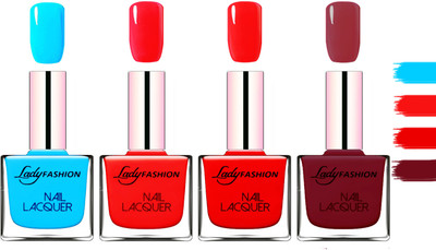 

Lady fashion Extra Shine Extra Long Stay Chip Resistant Nail Polish Sky Blue,Bright Red,Bright Red,Voilet(Pack of 4)