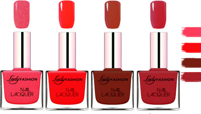 

Lady Fashion Extra Shine Extra Long Stay Chip Resistant Nail Polish Bright Pink,Juice Red,Coffee,Dark Red(Pack of 4)