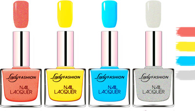 

Lady Fashion Extra Shine Extra Long Stay Chip Resistant Nail Polish Orange Silk,Yellow,Sky Blue,Grey(Pack of 4)