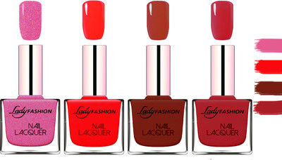

Lady Fashion Extra Shine Extra Long Stay Chip Resistant Nail Polish Abricoat Rose,Juice Red,Coffee,Dark Red(Pack of 4)