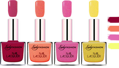 

Lady Fashion Extra Shine Extra Long Stay Chip Resistant Nail Polish Maroon,Orange Silk,Abricoat Rose,Golden(Pack of 4)