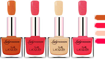 

Lady Fashion Extra Shine Extra Long Stay Chip Resistant Nail Polish Copper,Pink,Beach Nude,Bright Pink(Pack of 4)
