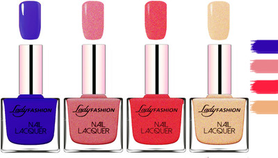 

Lady fashion Extra Shine Extra Long Stay Chip Resistant Nail Polish Blue,Mauve,Pink,Beach Nude(Pack of 4)