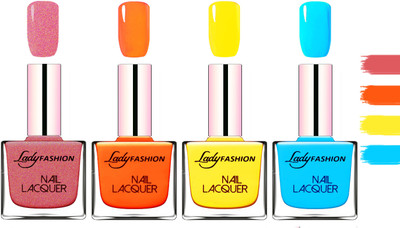 

Lady Fashion Extra Shine Extra Long Stay Chip Resistant Nail Polish Mauve,Juice Orange,Yellow,Sky Blue(Pack of 4)