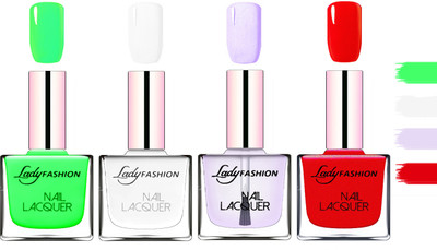 

Lady fashion Extra Shine Extra Long Stay Chip Resistant Nail Polish Light Green,White,Top Coat,Red(Pack of 4)