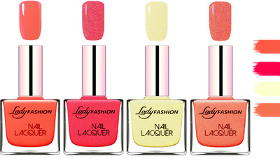 

Lady Fashion Extra Shine Extra Long Stay Chip Resistant Nail Polish Light Orange,Bright Pink,Mettalic Gold,Orange Silk(Pack of 4)