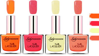 

Lady fashion Extra Shine Extra Long Stay Chip Resistant Nail Polish Juicy Orange,Bright Pink,Mettalic Gold,Orange Silk(Pack of 4)