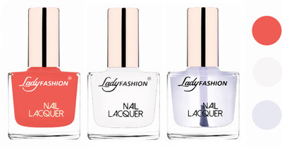 

Lady Fashion Extra Shine Extra Long Stay Chip Resistant Nail Polish (set of 3) Light Orange,White,Transparent(Pack of 3)