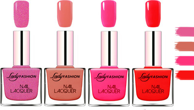 

Lady Fashion Extra Shine Extra Long Stay Chip Resistant Nail Polish Abricoat Rose,Nude,Pink,Bright Red(Pack of 4)