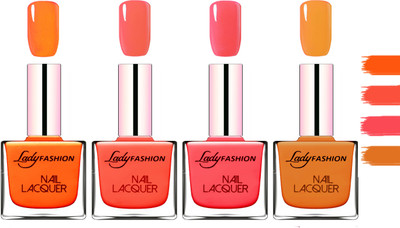 

Lady fashion Extra Shine Extra Long Stay Chip Resistant Nail Polish Juicy Orange,Mettalic Brown,Light Orange,Baby Pink(Pack of 4)