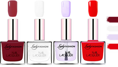 

Lady fashion Extra Shine Extra Long Stay Chip Resistant Nail Polish Voilet,White,Top Coat,Red(Pack of 4)