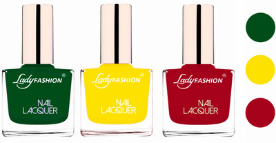

Lady Fashion Extra Shine Extra Long Stay Chip Resistant Nail Polish (Set Of 3) Dark Green,Yellow,Dark Red(Pack of 3)