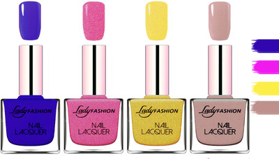 

Lady fashion Extra Shine Extra Long Stay Chip Resistant Nail Polish Blue,Abricoat Rose,Golden,Silky Purple(Pack of 4)