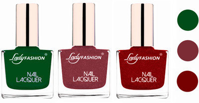 

Lady Fashion Extra Shine Extra Long Stay Chip Resistant Nail Polish (Set Of 3) Dark Green,Mauve,Red(Pack of 3)