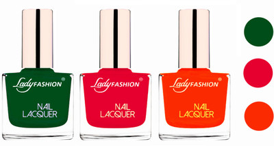 

Lady Fashion Extra Shine Extra Long Stay Chip Resistant Nail Polish (Set Of 3) Dark Green,Sweet Red,Juicy Orange(Pack of 3)