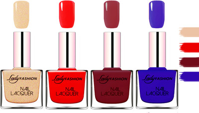 

Lady Fashion Extra Shine Extra Long Stay Chip Resistant Nail Polish Beach Nude,Red,Violet,Blue(Pack of 4)