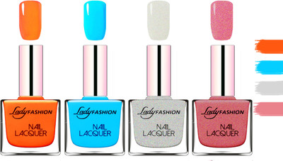 

Lady fashion Extra Shine Extra Long Stay Chip Resistant Nail Polish Juicy Orange,Sky Blue,Grey,Mauve(Pack of 4)