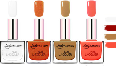 

Lady Fashion Extra Shine Extra Long Stay Chip Resistant Nail Polish White,Copper,Mettalic Brown,Light Orange(Pack of 4)