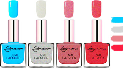 

Lady fashion Extra Shine Extra Long Stay Chip Resistant Nail Polish Sky Blue,Grey,Mauve,Pink(Pack of 4)