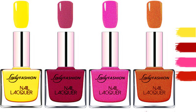 

Lady fashion Extra Shine Extra Long Stay Chip Resistant Nail Polish Yellow,Maroon,Mettalic Pink,Copper(Pack of 4)