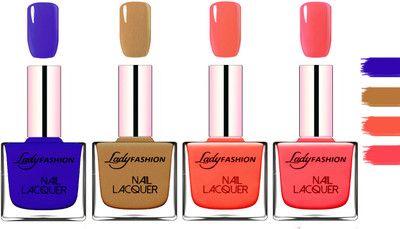 

Lady fashion Extra Shine Extra Long Stay Chip Resistant Nail Polish Blue,Copper,Mettalic Pink,Light Orange(Pack of 4)