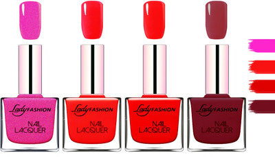 

Lady Fashion Extra Shine Extra Long Stay Chip Resistant Nail Polish Mettalic Pink,Bright Red,Bright Red,Voilet(Pack of 4)