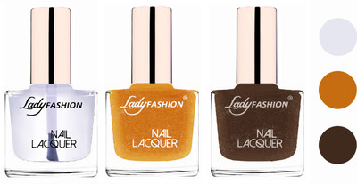 

Lady Fashion Extra Shine Extra Long Stay Chip Resistant Nail Polish (Set Of 3) Transparent,Golden,Mettalic Brown(Pack of 3)