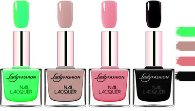 

Lady fashion Extra Shine Extra Long Stay Chip Resistant Nail Polish Light Green,Silky Purple,Silky Pink,Black(Pack of 4)