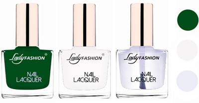 

Lady Fashion Extra Shine Extra Long Stay Chip Resistant Nail Polish (Set Of 3) Dark Green,White,Transparent(Pack of 3)