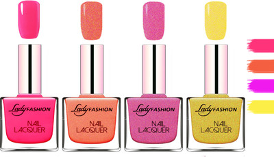 

Lady Fashion Extra Shine Extra Long Stay Chip Resistant Nail Polish Pink,Orange Silk,Abricoat Rose,Golden(Pack of 4)