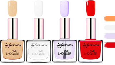 

Lady Fashion Extra Shine Extra Long Stay Chip Resistant Nail Polish Beach Nude,Top Coat,Red,Maroon(Pack of 4)