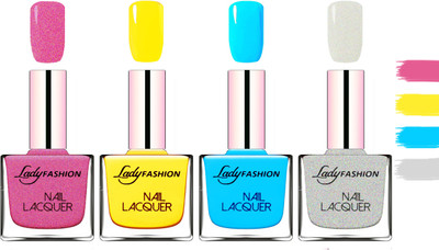 

Lady Fashion Extra Shine Extra Long Stay Chip Resistant Nail Polish Abricoat Rose,Yellow,Sky Blue,Grey(Pack of 4)
