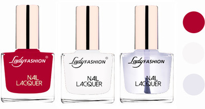 

Lady Fashion Extra Shine Extra Long Stay Chip Resistant Nail Polish (set of 3) Pink,White,Transparent(Pack of 3)