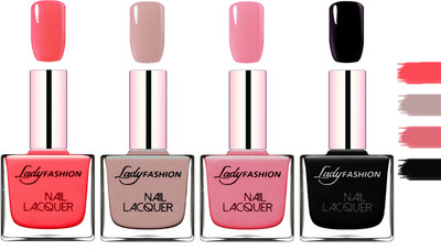 

Lady Fashion Extra Shine Extra Long Stay Chip Resistant Nail Polish Baby Pink,Silky Purple,Silky Pink,Black(Pack of 4)