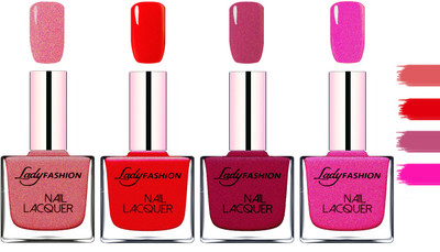 

Lady Fashion Extra Shine Extra Long Stay Chip Resistant Nail Polish Mauve,Red,Maroon,Mettalic Pink(Pack of 4)