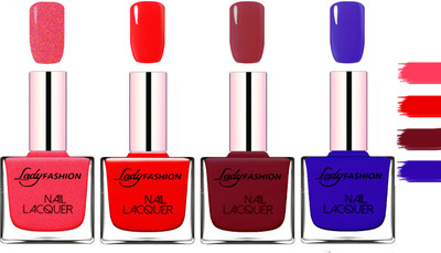 

Lady Fashion Extra Shine Extra Long Stay Chip Resistant Nail Polish Bright Pink,Red,Violet,Blue(Pack of 4)