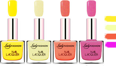 

Lady fashion Extra Shine Extra Long Stay Chip Resistant Nail Polish Yellow,Mettalic Gold,Orange Silk,Abricoat Rose(Pack of 4)
