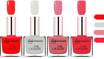 

Lady Fashion Extra Shine Extra Long Stay Chip Resistant Nail Polish Juicy Red,Grey,Mauve,Pink(Pack of 4)