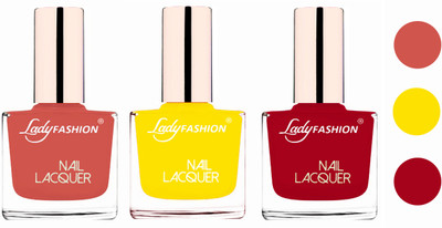 

Lady Fashion Extra Shine Extra Long Stay Chip Resistant Nail Polish (set of 3) Nude,Yellow,Dark Red(Pack of 3)