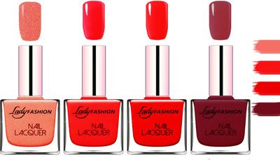 

Lady Fashion Extra Shine Extra Long Stay Chip Resistant Nail Polish Orange Silk,Bright Red,Red,Violet(Pack of 4)