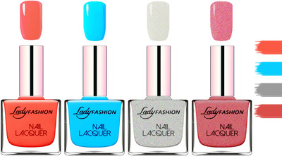 

Lady Fashion Extra Shine Extra Long Stay Chip Resistant Nail Polish Light Orange,Sky Blue,Grey,Mauve(Pack of 4)