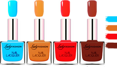 

Lady fashion Extra Shine Extra Long Stay Chip Resistant Nail Polish Sky Blue,Nude,Juicy Red,Coffee(Pack of 4)