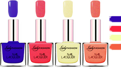 

Lady fashion Extra Shine Extra Long Stay Chip Resistant Nail Polish Blue,Bright Pink,Mettalic Gold,Orange Silk(Pack of 4)