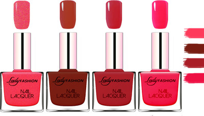 

Lady Fashion Extra Shine Extra Long Stay Chip Resistant Nail Polish Bright Pink,Coffee,Dark Red,Sweet Red(Pack of 4)