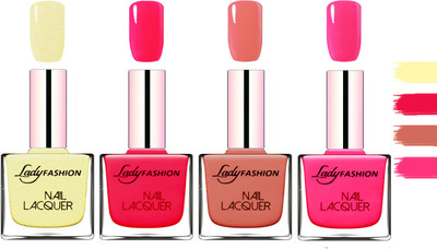 

Lady Fashion Extra Shine Extra Long Stay Chip Resistant Nail Polish Mettalic Gold,Sweet Red,Nude,Pink(Pack of 4)